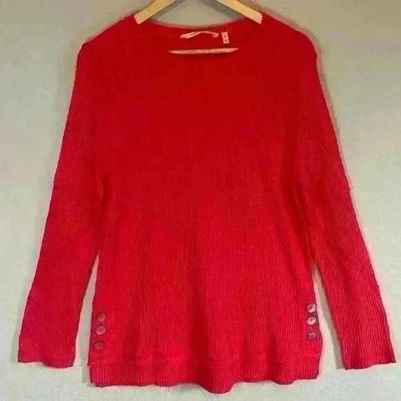 Soft Surroundings Tops - Soft Surroundings Coral Waffle Knit Long Sleeve Top Button Accent Size Medium